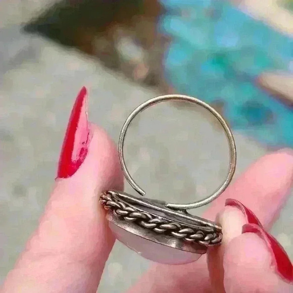 Moonstone crystal like  silver tone ring size 8 adjustable water drop shape ring - Picture 12 of 17